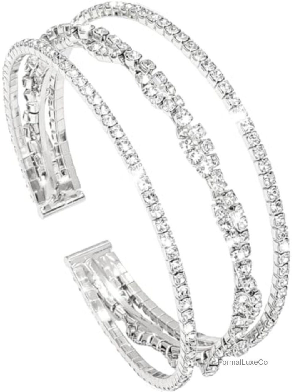 Multilayer Rhinestone Cuff Bracelet Bridal Crystal Bangle Adjustable Wrist